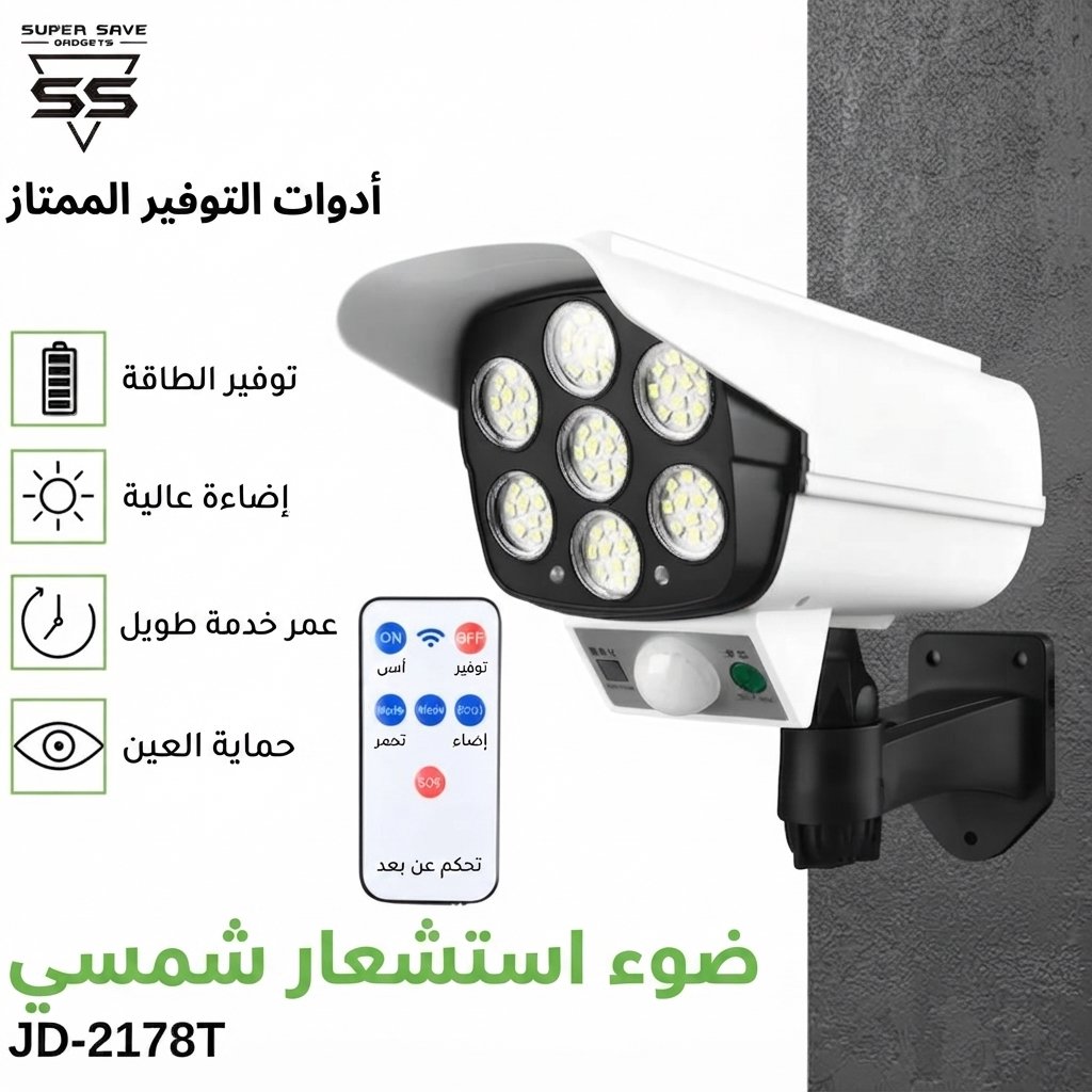 مصباح شمسي خارجي 77 LED بحساس حركة وريموت للتحكم